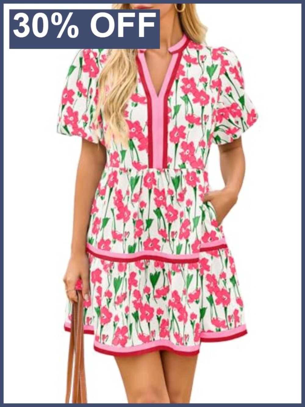 Women's Floral Mini Dress Boho Puff Sleeve V Neck Summer Babydoll